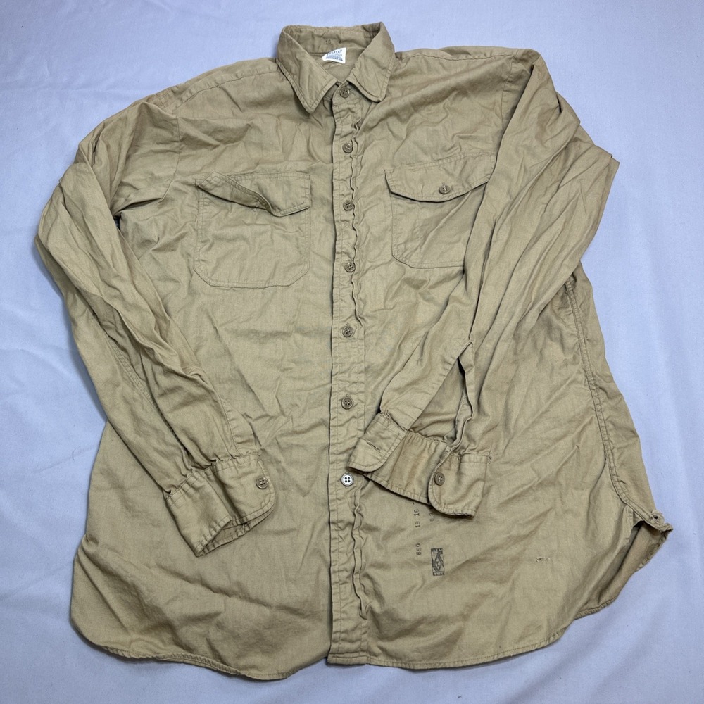 Vintage Elbeco Shirt Mens L Brown Poplin Regulation Workwear Uniform 1950s #2